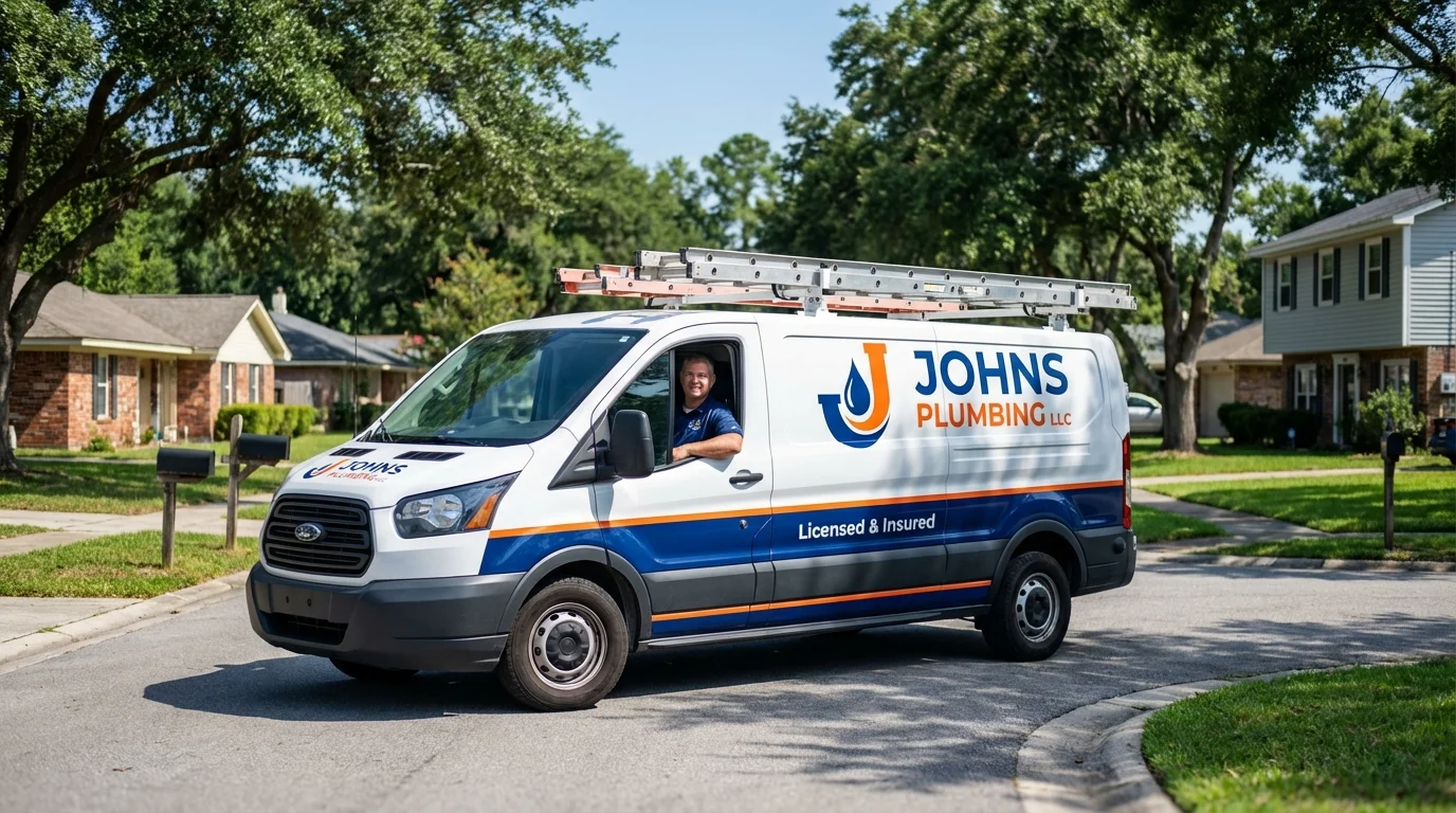 Johns Plumbing LLC service van in Clarinda, IA