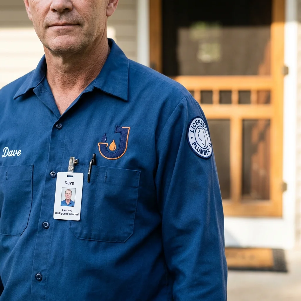 Licensed plumber showing ID badge in Clarinda, IA