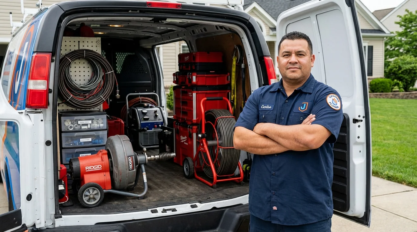 Professional drain cleaning equipment and Johns Plumbing LLC plumber in Clarinda
