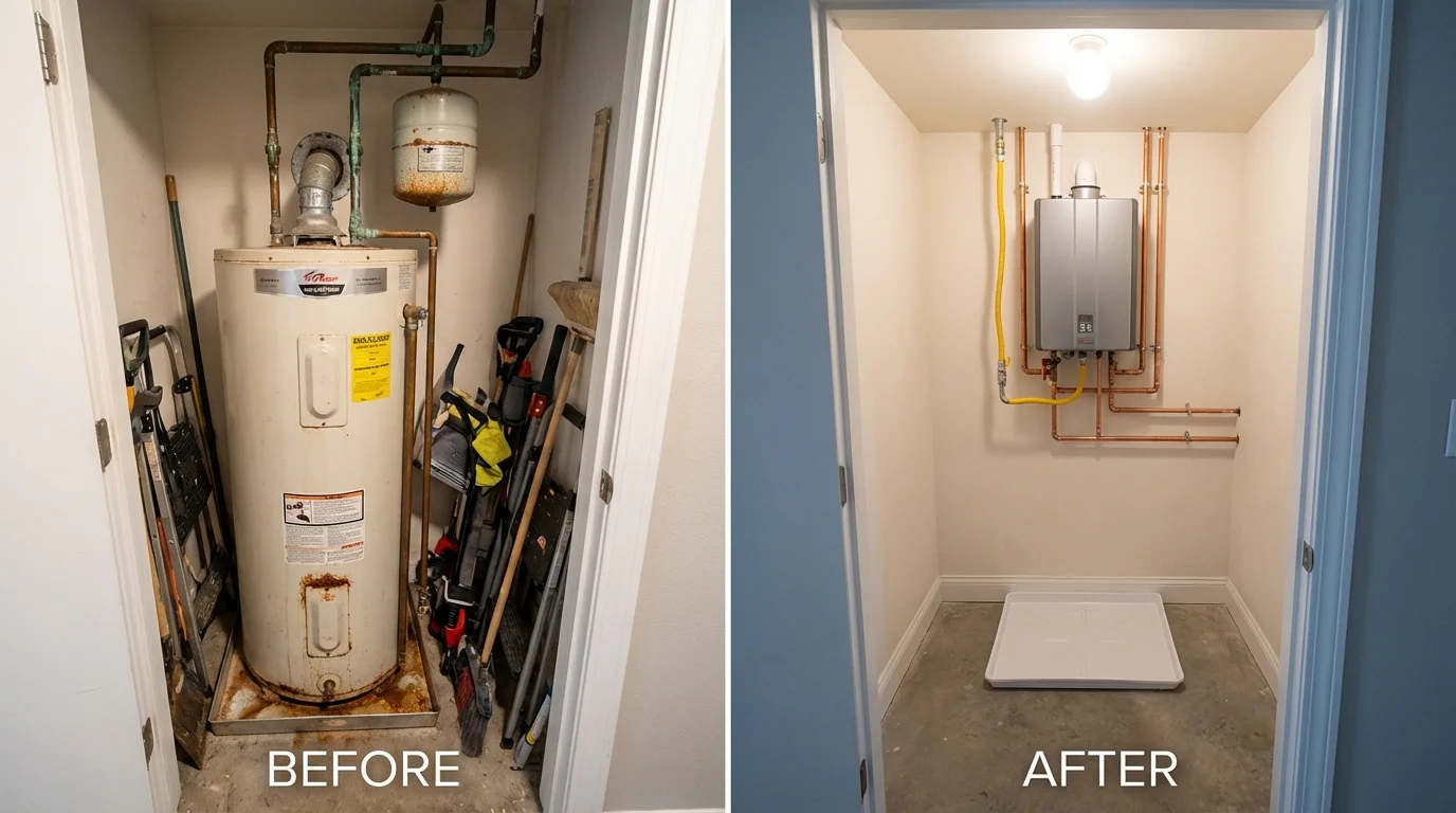 Tank water heater versus wall-mounted tankless unit comparison for Clarinda, IA homeowners